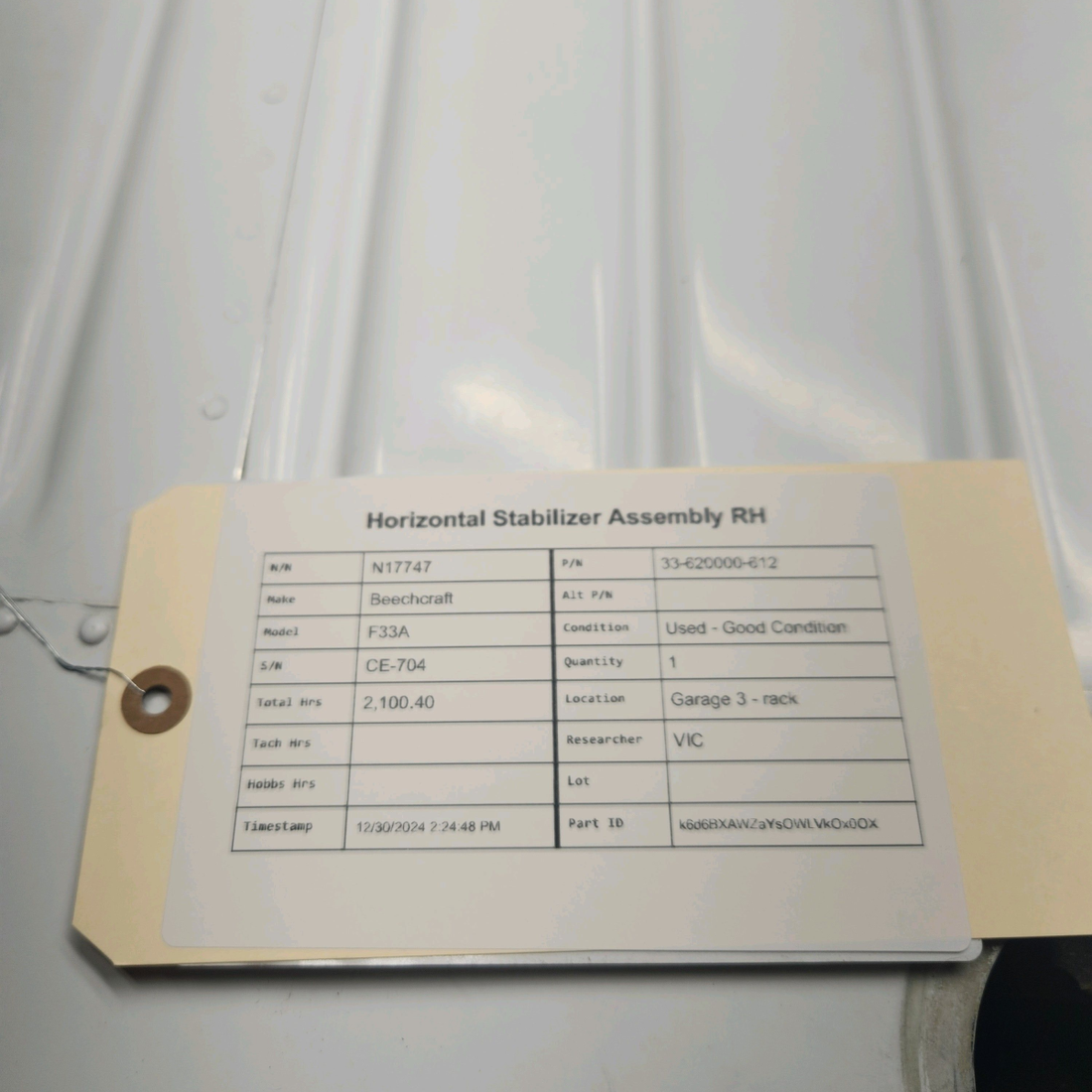 Used aircraft parts for sale, 33-620000-612 Beechcraft F33A HORIZONTAL STABILIZER ASSEMBLY RH