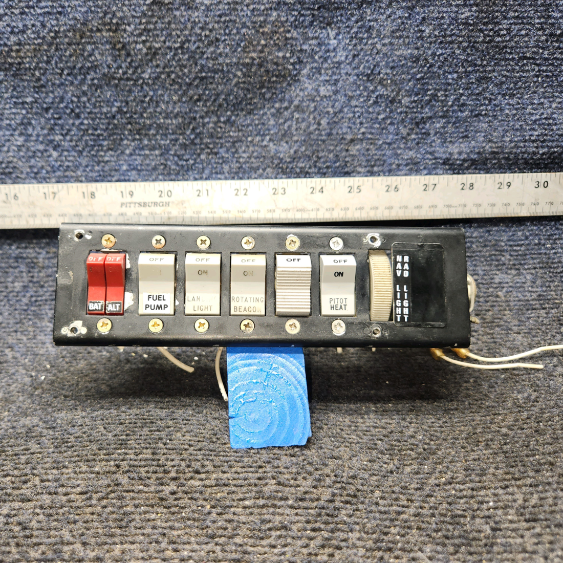 Used aircraft parts for sale, 66643-000 Piper PA28-140 Switch Panel Assembly w/ Potentiometer