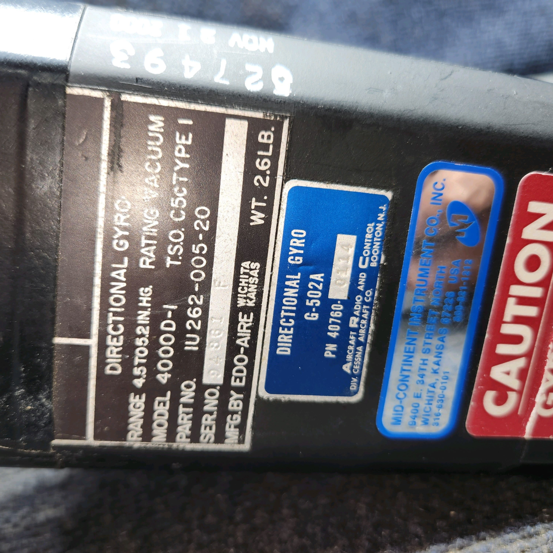 Used aircraft parts for sale, 1U262-005-20 Mid-Continent Cessna 182G Directional Gyro