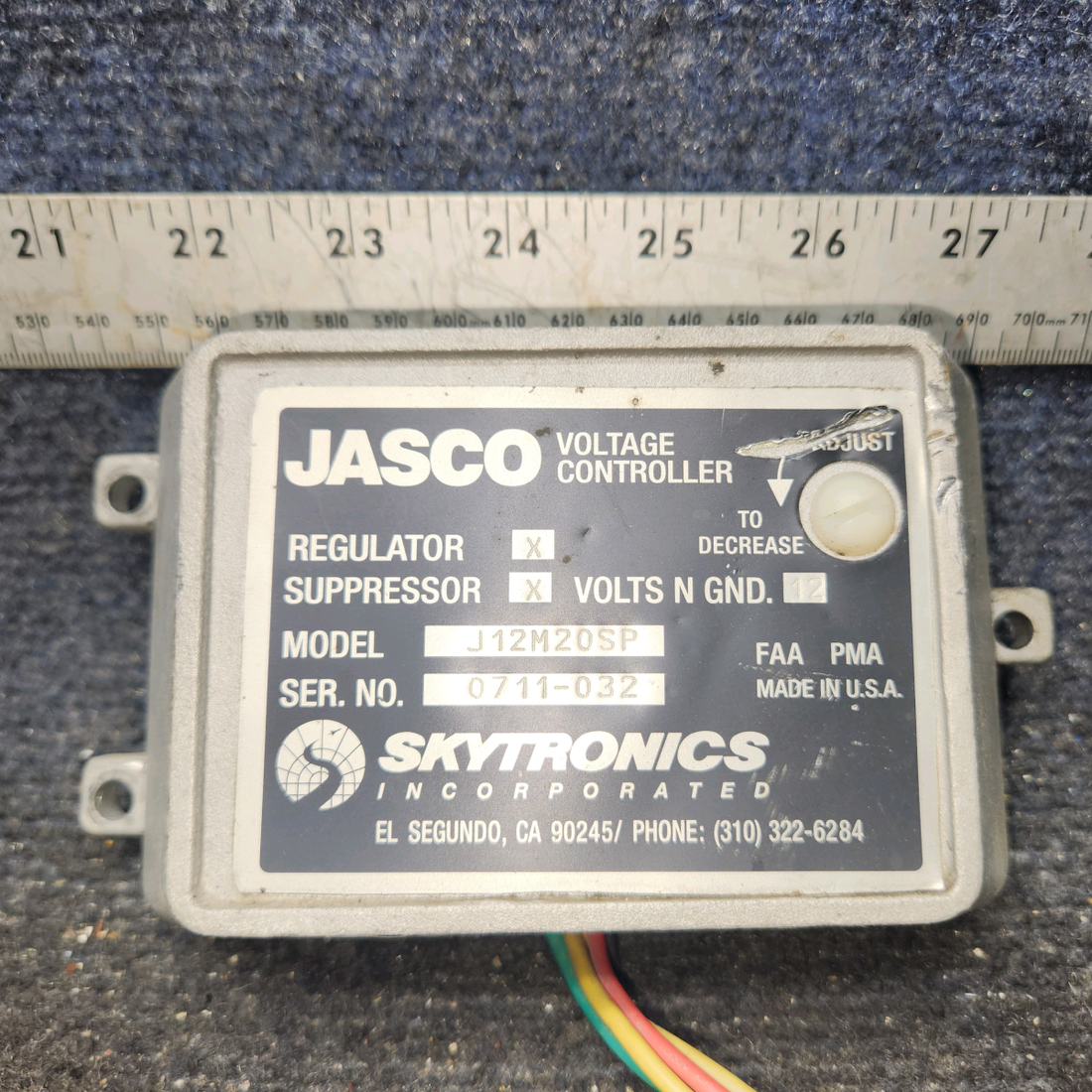 Used aircraft parts for sale, J12M20SP Jasco Skytronics Cessna 172 Aircraft Alternator voltage controller 12V