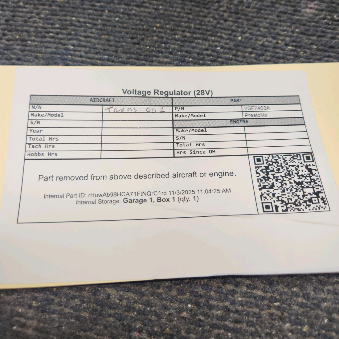 Used aircraft parts for sale, VSF7403A Prestolite Voltage Regulator (28V)