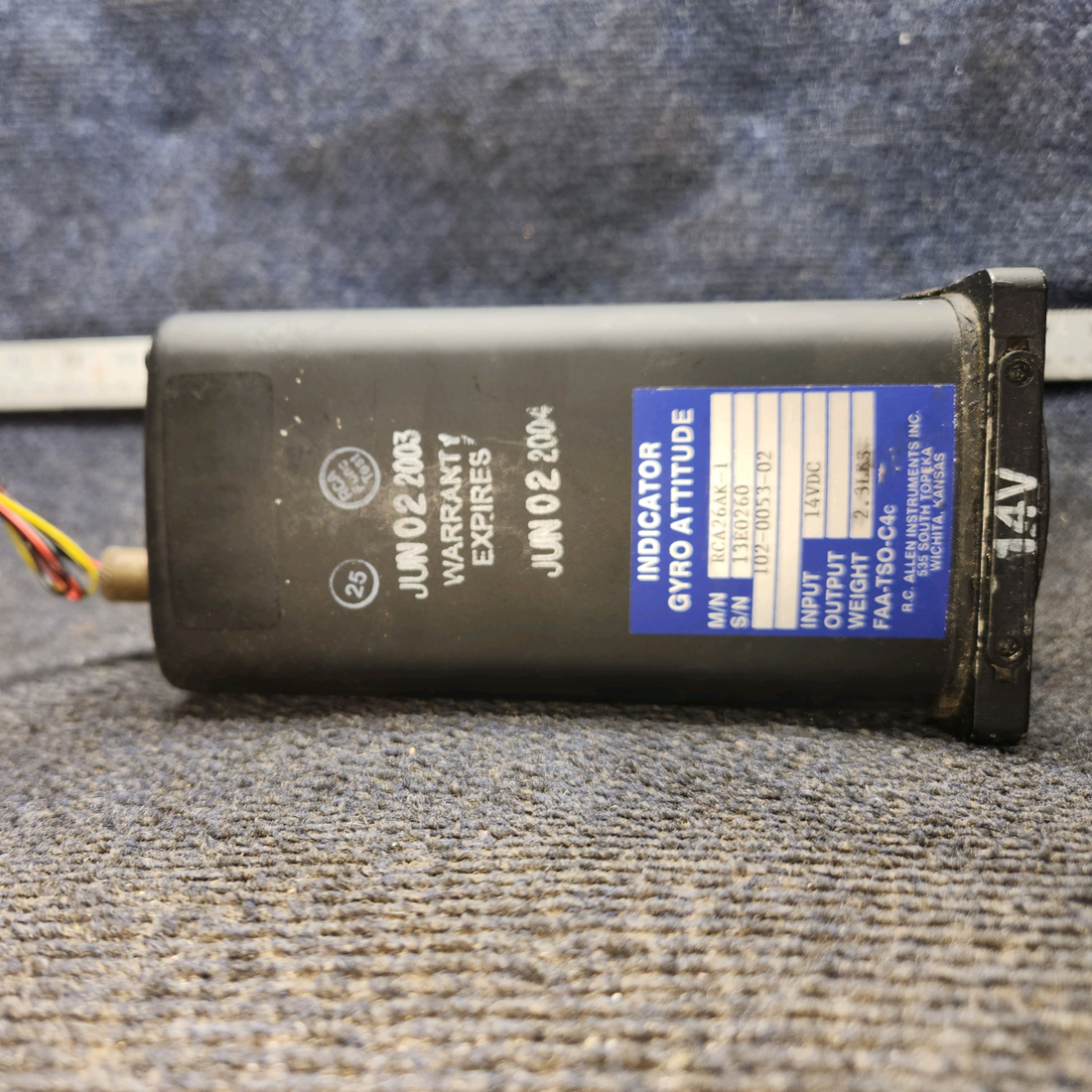 Used aircraft parts for sale, 102-0053-02 R.C. Allen Electric Beechcraft 35-33 Attitude Gyro Indicator w/ Connector
