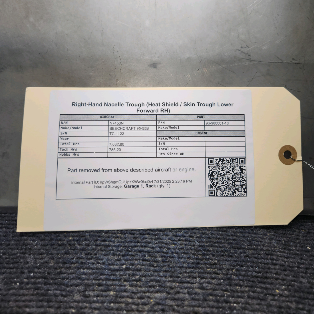 Used aircraft parts for sale, 96-980001-10 BEECHCRAFT 95-55B Exhaust Heat Shield – RH