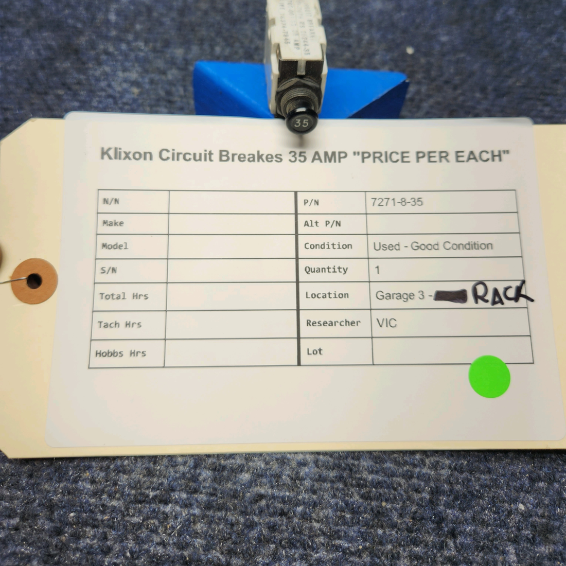 Used aircraft parts for sale, 7271-8-35 KLIXON CIRCUIT BREAKERS 35 AMP "PRICE PER EACH"