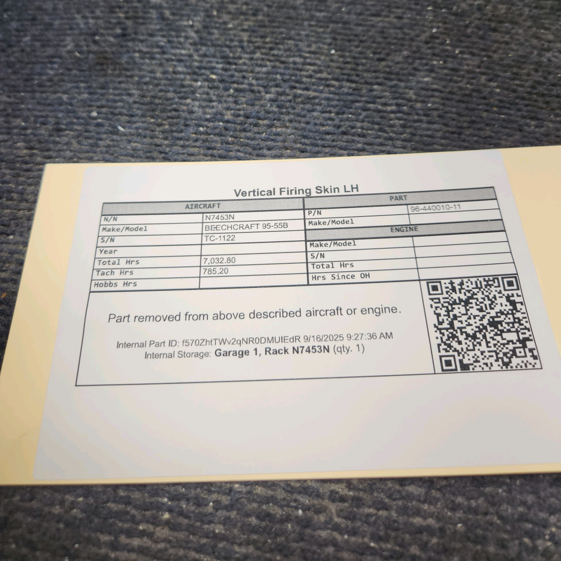 Used aircraft parts for sale, 96-440010-11 BEECHCRAFT 95-55B Vertical Fairing Skin - LH