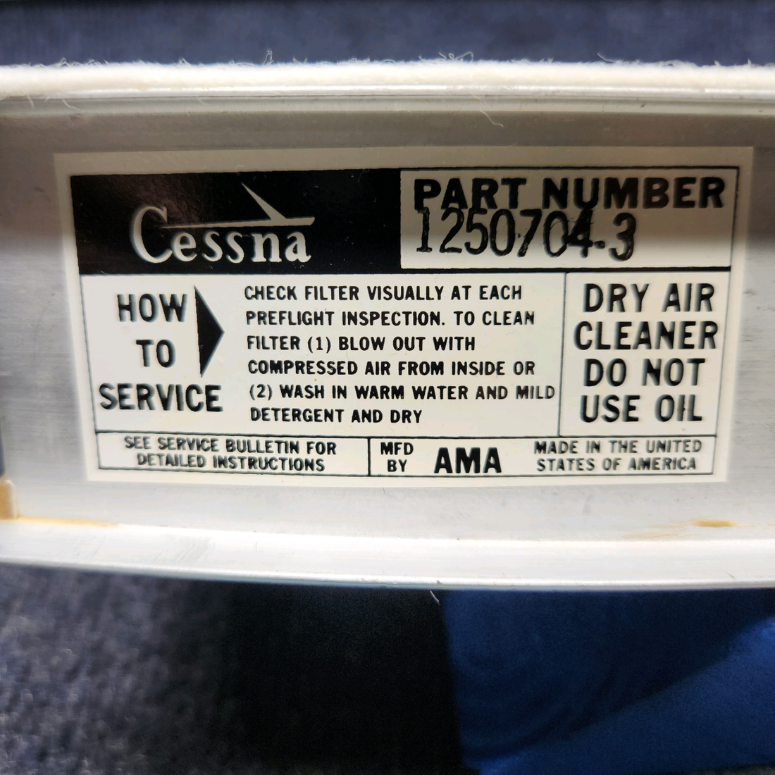 Used aircraft parts for sale, 1250704-3 Cessna Texas Several CESSNA ENGINE AIR FILTER