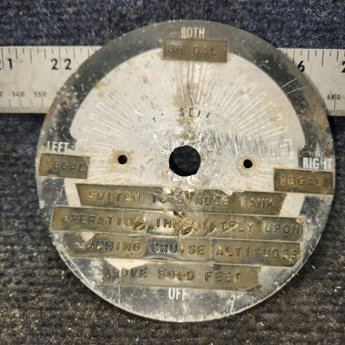 Used aircraft parts for sale, 0500246-11 Cessna 172F 36-Gallon Range Tank Selector Placard – Rare