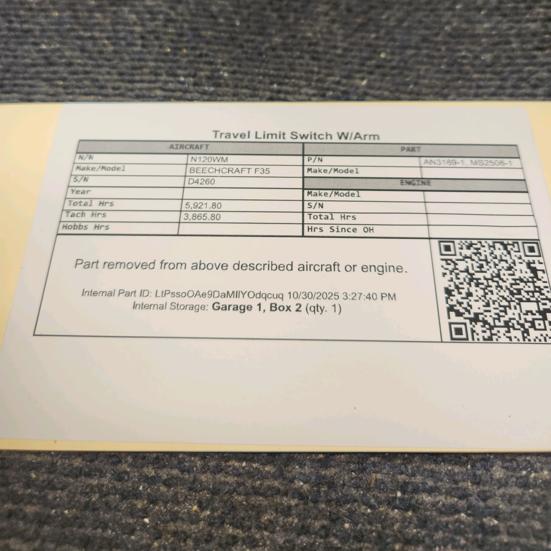 Used aircraft parts for sale, AN3169-1 BEECHCRAFT F35 Travel Limit Switch w/Arm