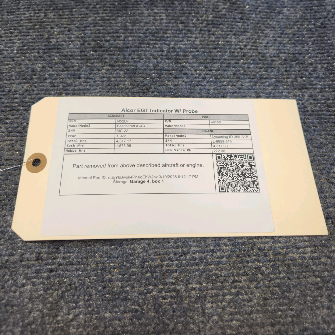 Used aircraft parts for sale, 46150 Beechcraft A24R Alcor EGT Indicator W/ Probe