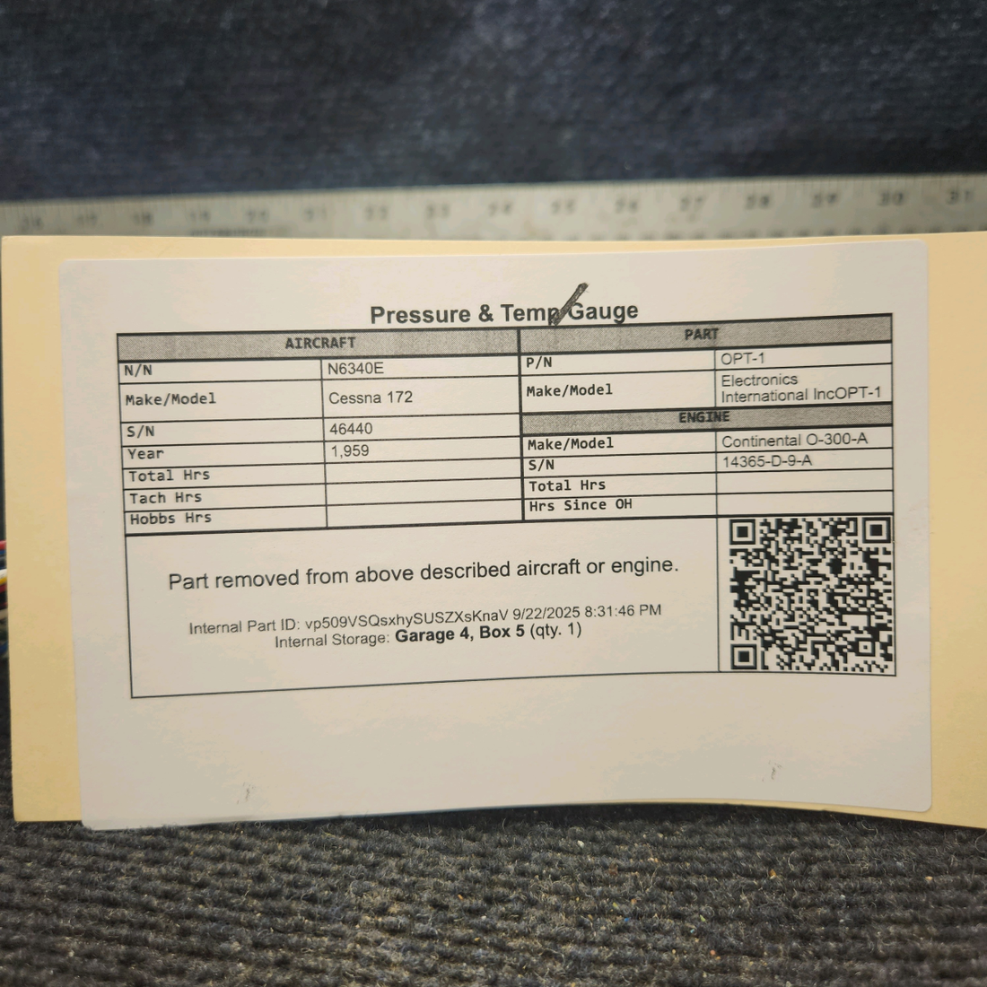 Used aircraft parts for sale, OPT-1 Electronics International Inc OPT-1 Cessna 172 Pressure & Temp Gauge