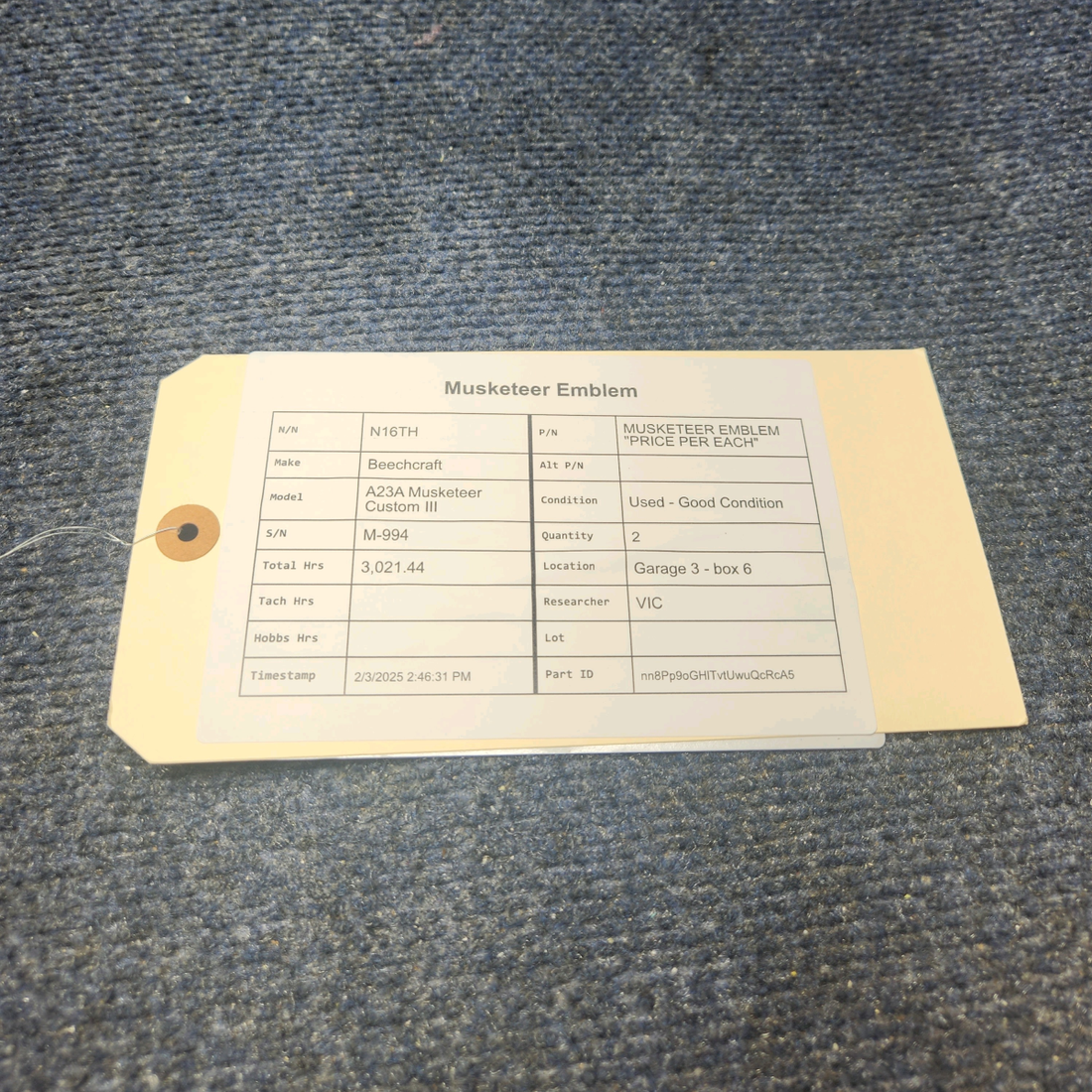 Used aircraft parts for sale, MUSKETEER EMBLEM "PRICE PER EACH" Beechcraft A23A Musketeer Custom III MUSKETEER EMBLEM