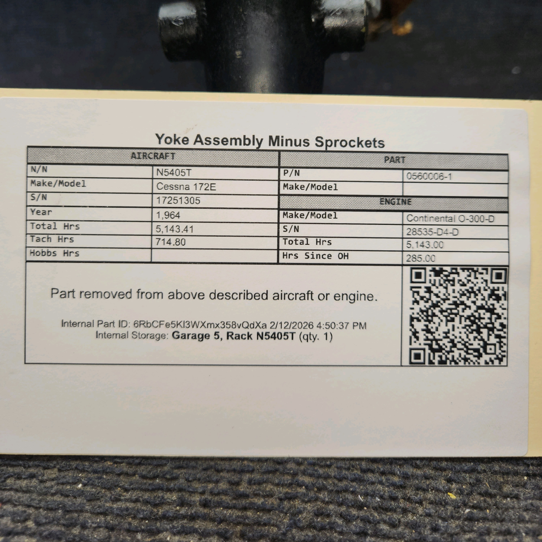 Used aircraft parts for sale, 0560006-1 Cessna 172E Yoke Assembly Minus Sprockets