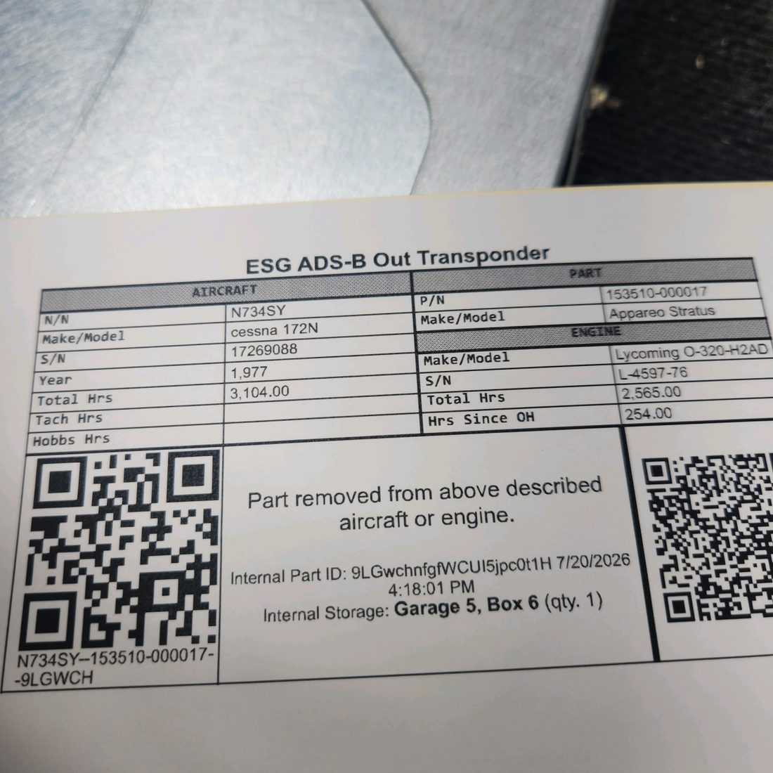Used aircraft parts for sale, 153510-000017 Appareo Stratus cessna 172N ESG ADS-B Out Transponder