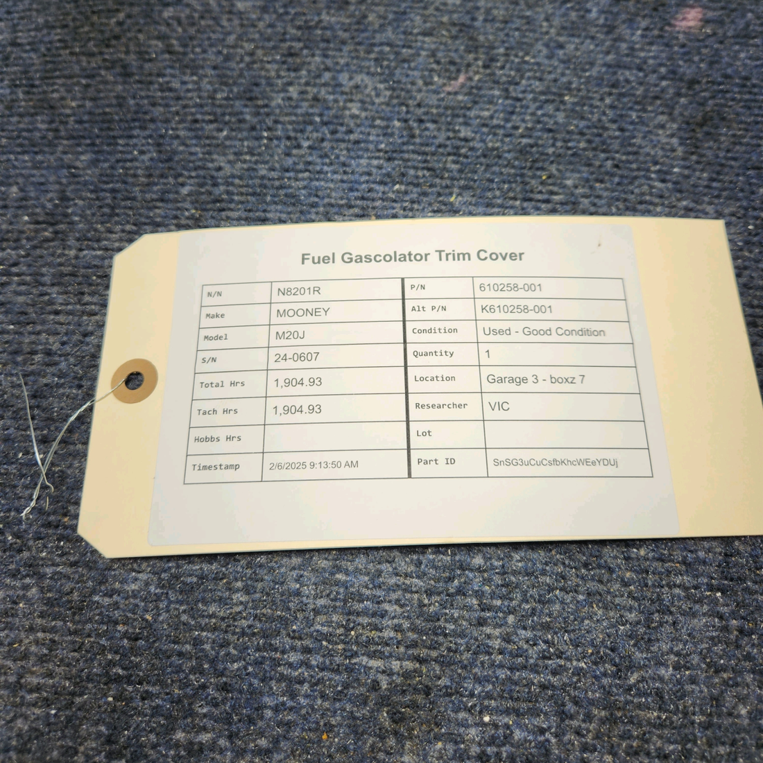 Used aircraft parts for sale, 610258-001 Mooney M20J FUEL GASCOLATOR TRIM COVER