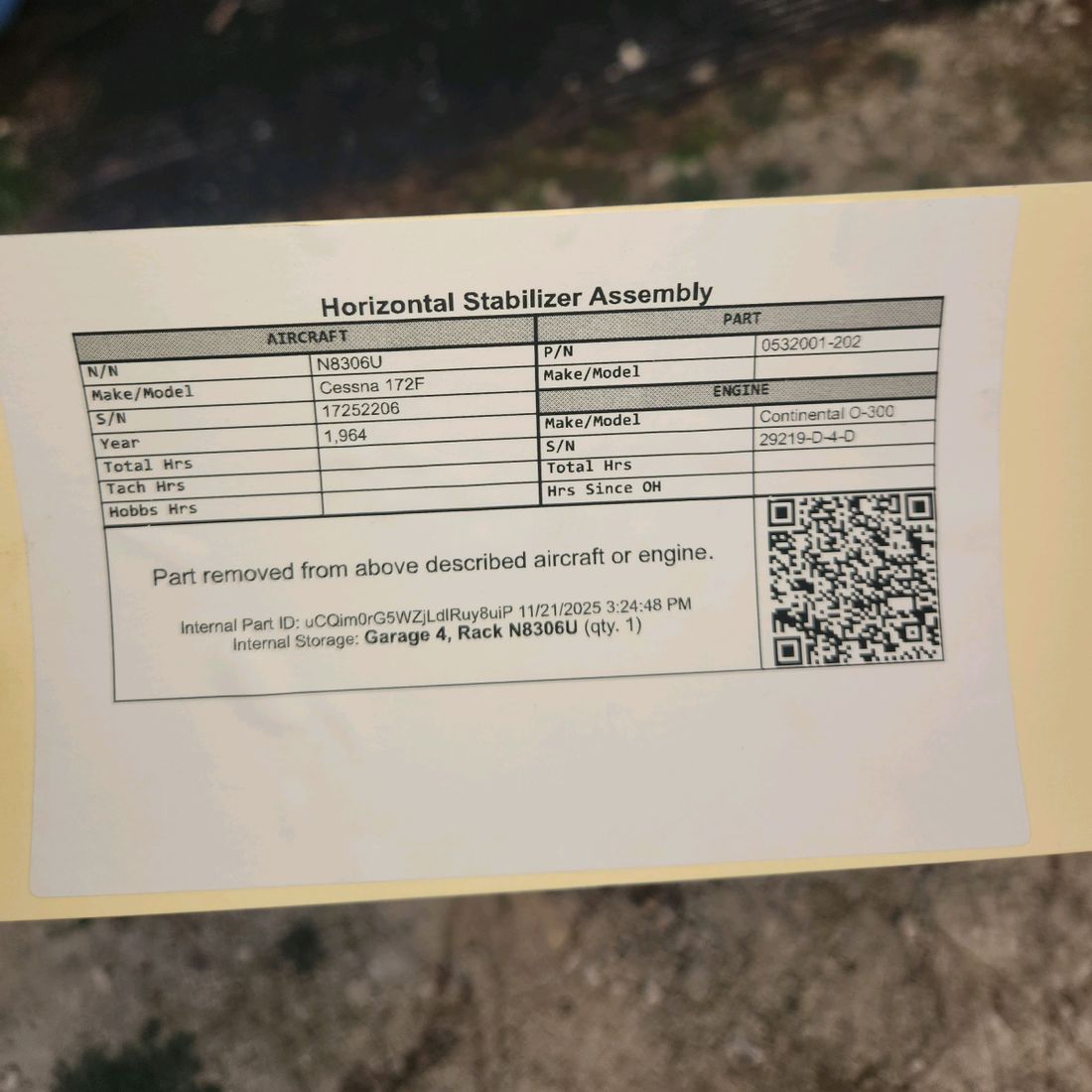 Used aircraft parts for sale, 0532001-202 Cessna 172F Horizontal Stabilizer Assembly