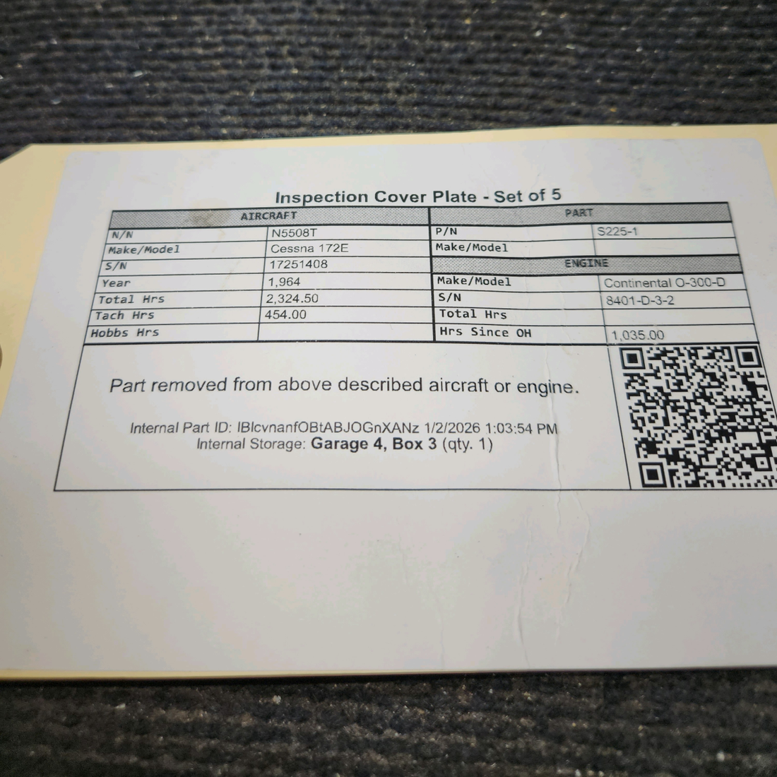 Used aircraft parts for sale, S225-1 Cessna 172E Inspection Cover Plate - Set of 5