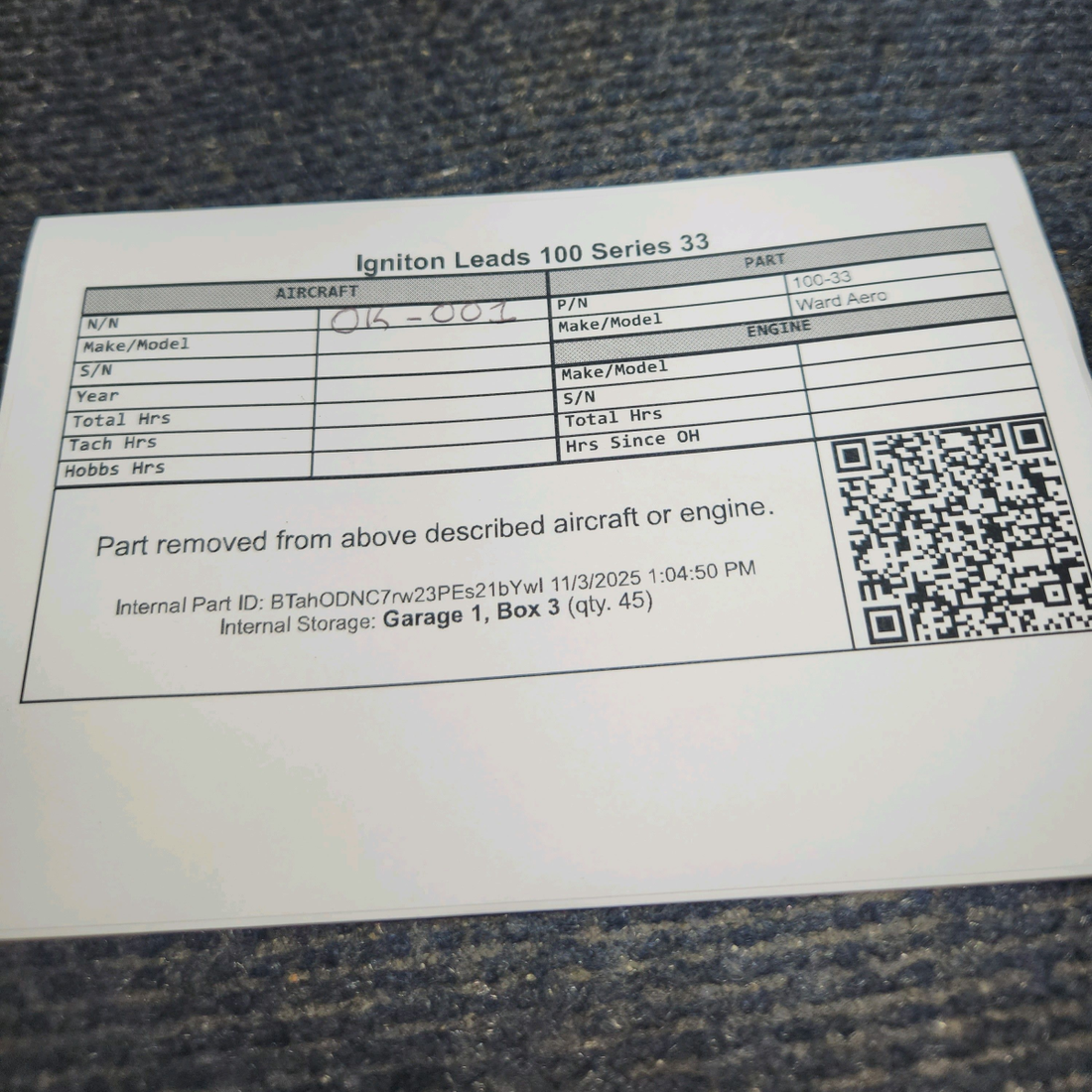 Used aircraft parts for sale, 100-33 Ward Aero 100 Series Continental, Lycoming Repair Kit for Ignition Leads