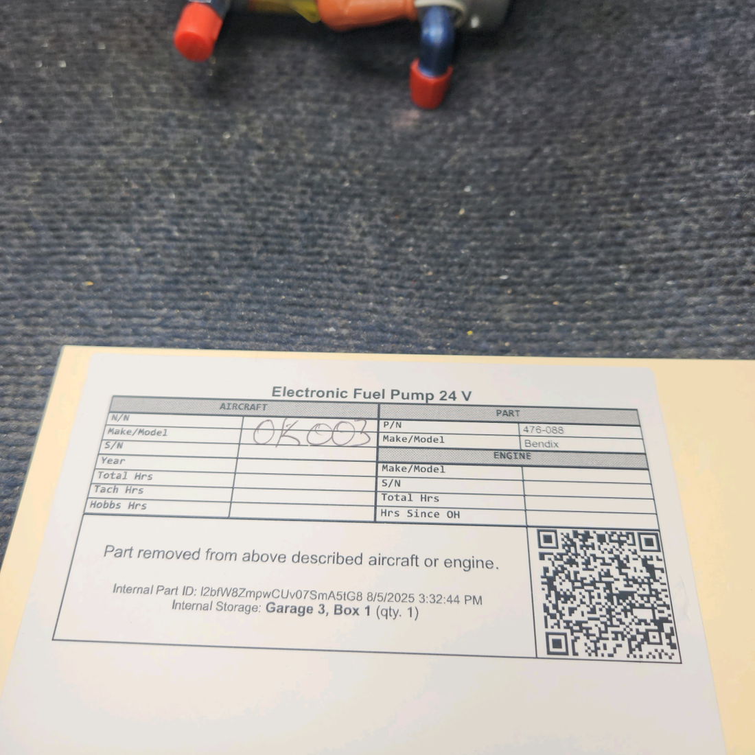 Used aircraft parts for sale, 476-088 Bendix Electronic Fuel Pump 24 V