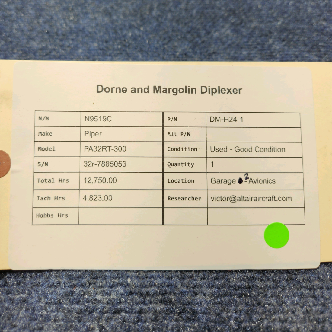 Used aircraft parts for sale, DM-H24-1 Piper PA32RT-300 DORNE AND MARGOLIN DIPLEXER