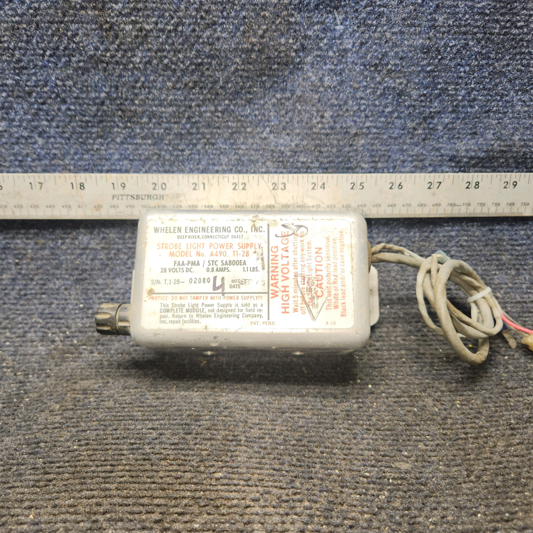 Used aircraft parts for sale, A490,T1-28 Whelen Strobe Light Power Supply (28V)
