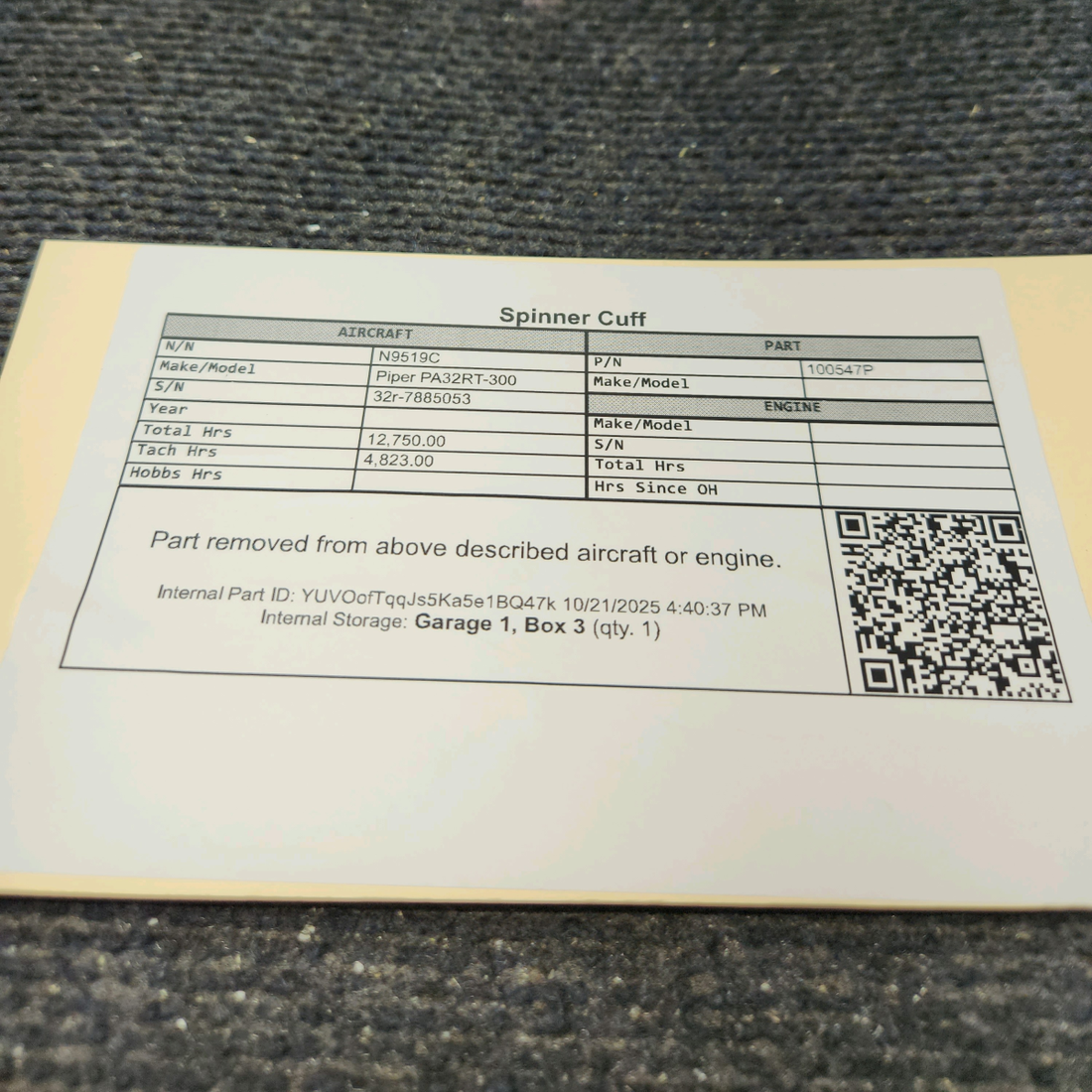 Used aircraft parts for sale, 100547P Piper PA32RT-300 Spinner Cuff