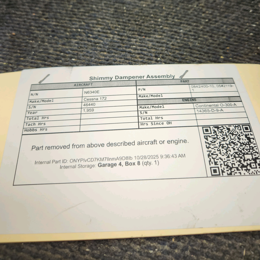 Used aircraft parts for sale, 0842400-10 Cessna 172 Shimmy Dampener Assembly