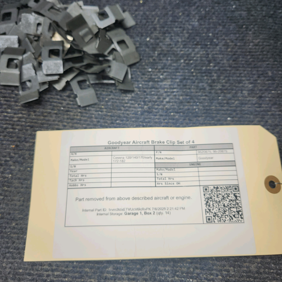 Used aircraft parts for sale, 9520675 Goodyear Cessna 120/140/170/early 172-182 Goodyear Aircraft Brake Clip Set of 4