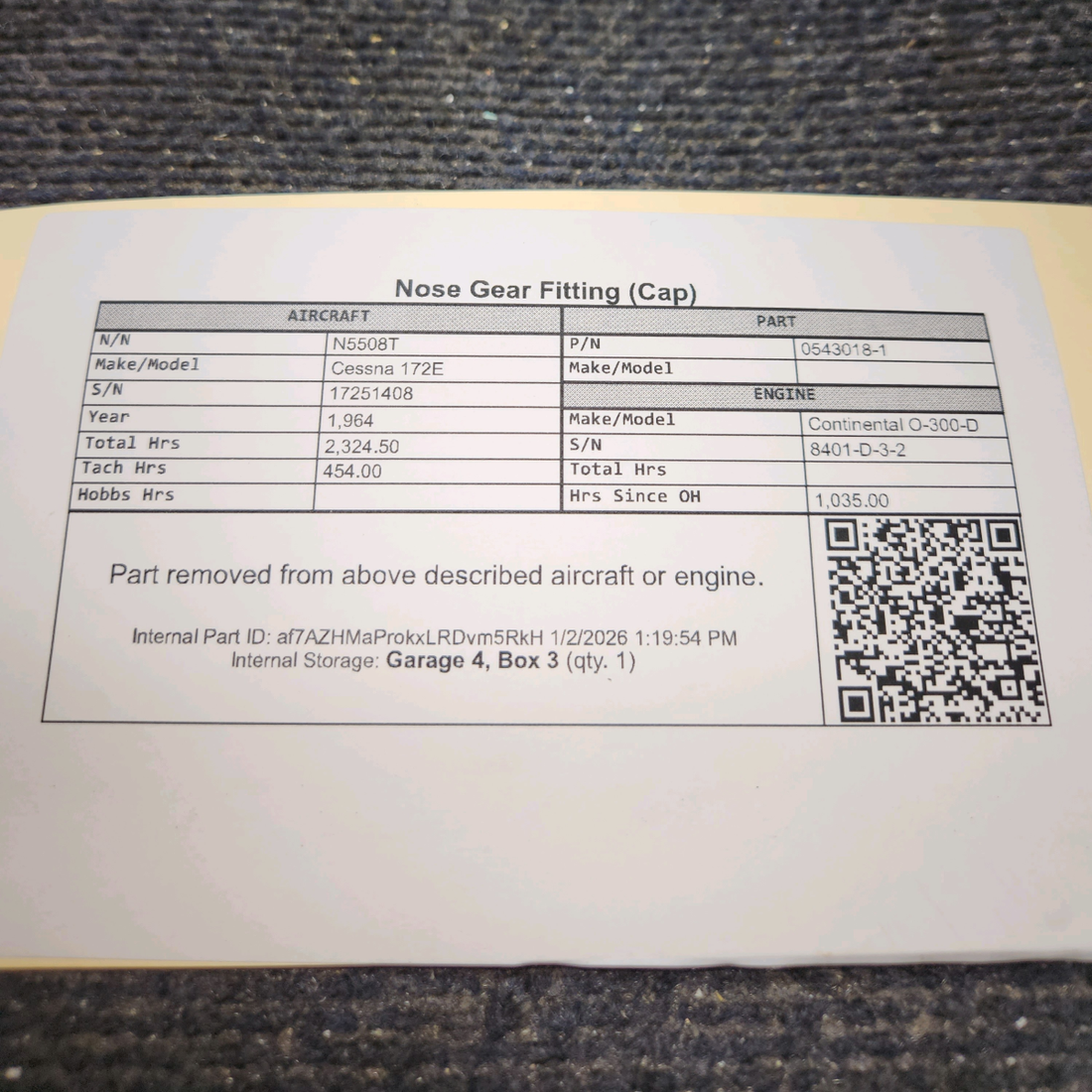 Used aircraft parts for sale, 0543018-1 Cessna 172E Nose Gear Fitting (Cap)