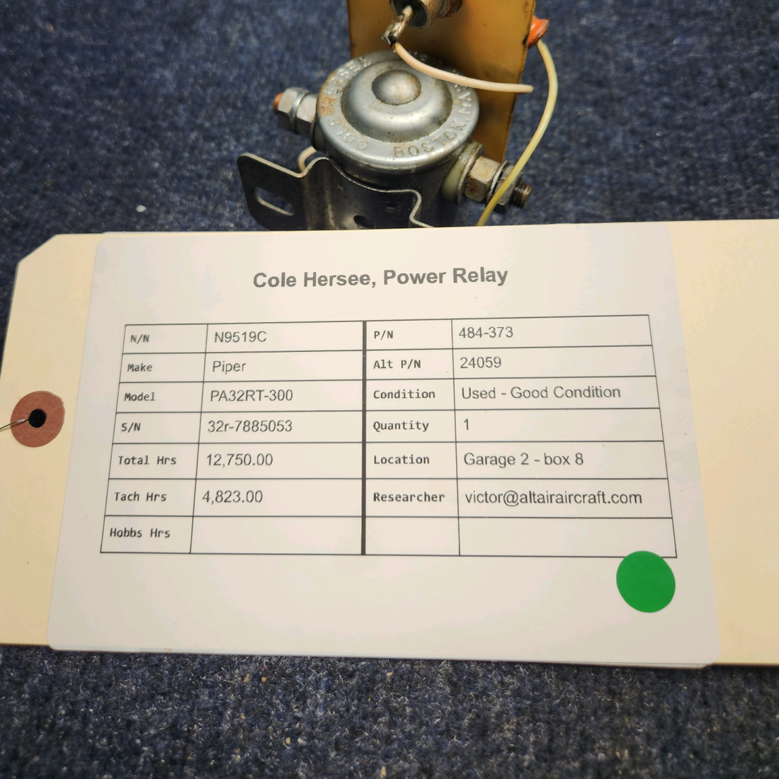 Used aircraft parts for sale, 484-373 Piper PA32RT-300 COLE HERSEE, POWER RELAY