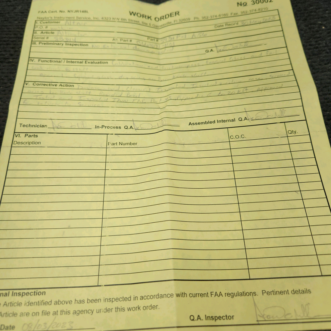 Used aircraft parts for sale, C661071-0101 United Instruments 5934P-1 Cessna 172 Altimeter