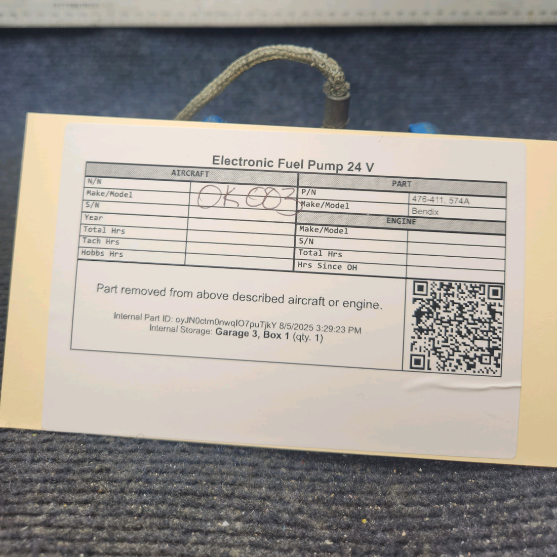 Used aircraft parts for sale, 476-411 Bendix Electronic Fuel Pump 24 V