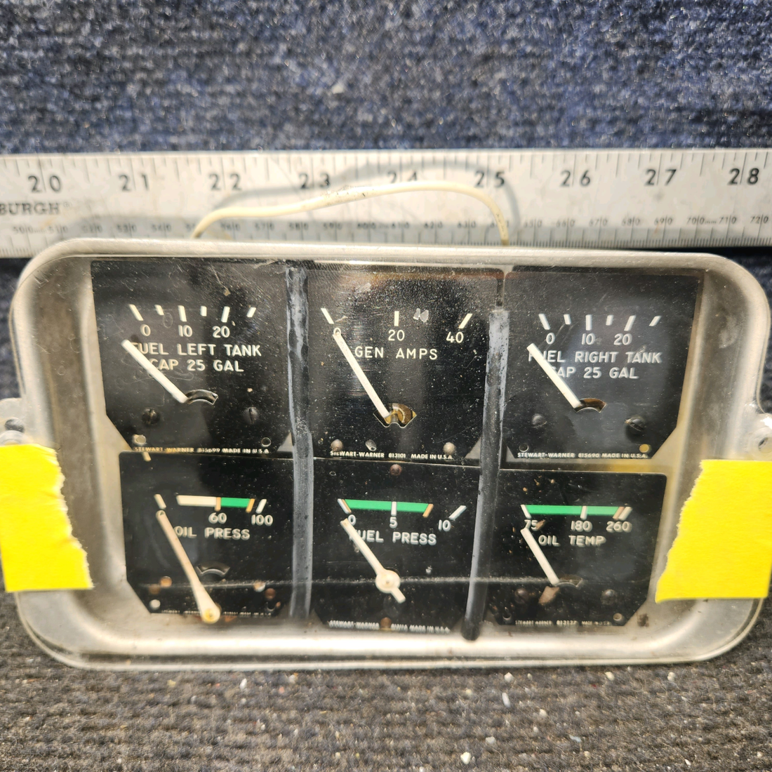Used aircraft parts for sale, 821036, 821038, 821037 Stewart-Warner Piper PA-28-140 Instrument Cluster