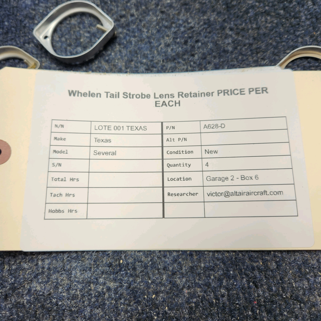 Used aircraft parts for sale, A628-D Texas Several WHELEN TAIL STROBE LENS RETAINER PRICE PER EACH