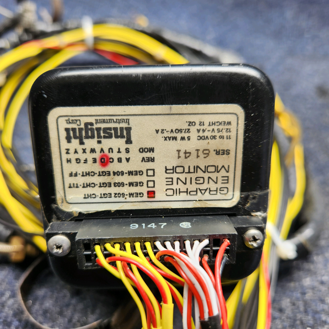 Used aircraft parts for sale, GEM-602 EGT-CHT BEECHCRAFT F35 INSIGHT GEM 602 GRAPHIC ENGINE MONITOR WITH CHT, EGT WITH PROBES.  AS REMOVED, WORKING WHEN REMOVED.
