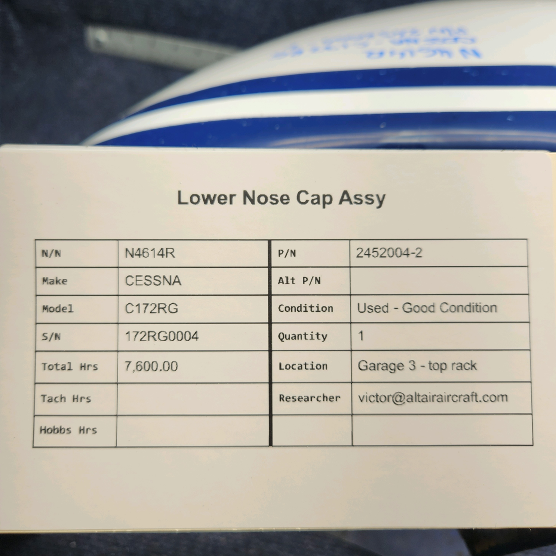 Used aircraft parts for sale, 2452004-2 CESSNA C172RG LOWER NOSE CAP ASSY