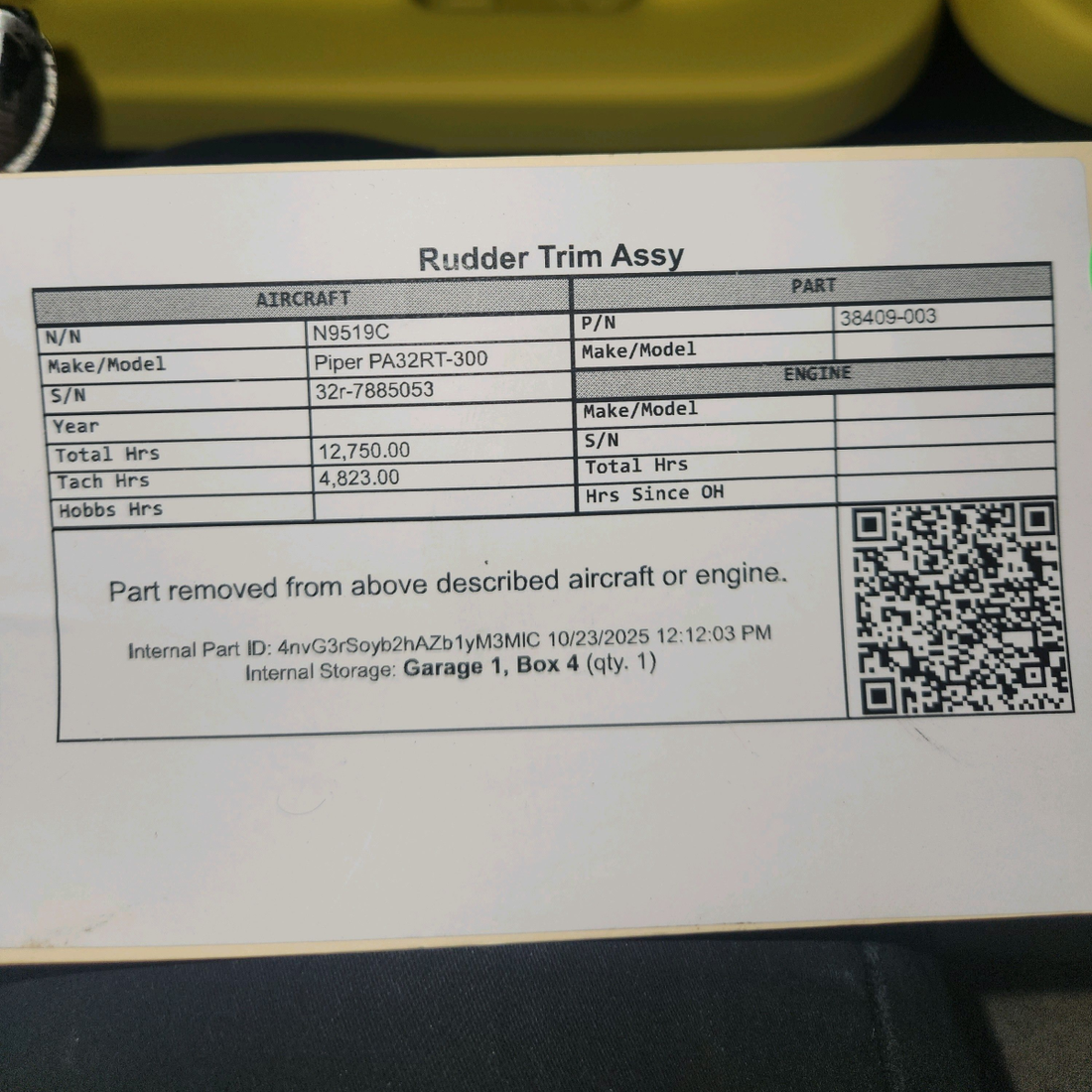 Used aircraft parts for sale, 38409-003 Piper PA32RT-300 Rudder Trim Assy