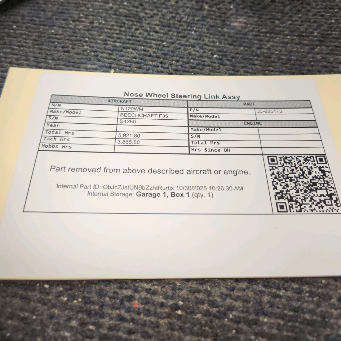 Used aircraft parts for sale, 35-825173 BEECHCRAFT F35 Nose Wheel Steering Link Assy