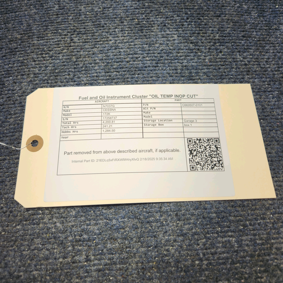 Used aircraft parts for sale, C669507-0101 CESSNA 172K FUEL AND OIL INSTRUMENT CLUSTER "OIL TEMP INOP CUT"