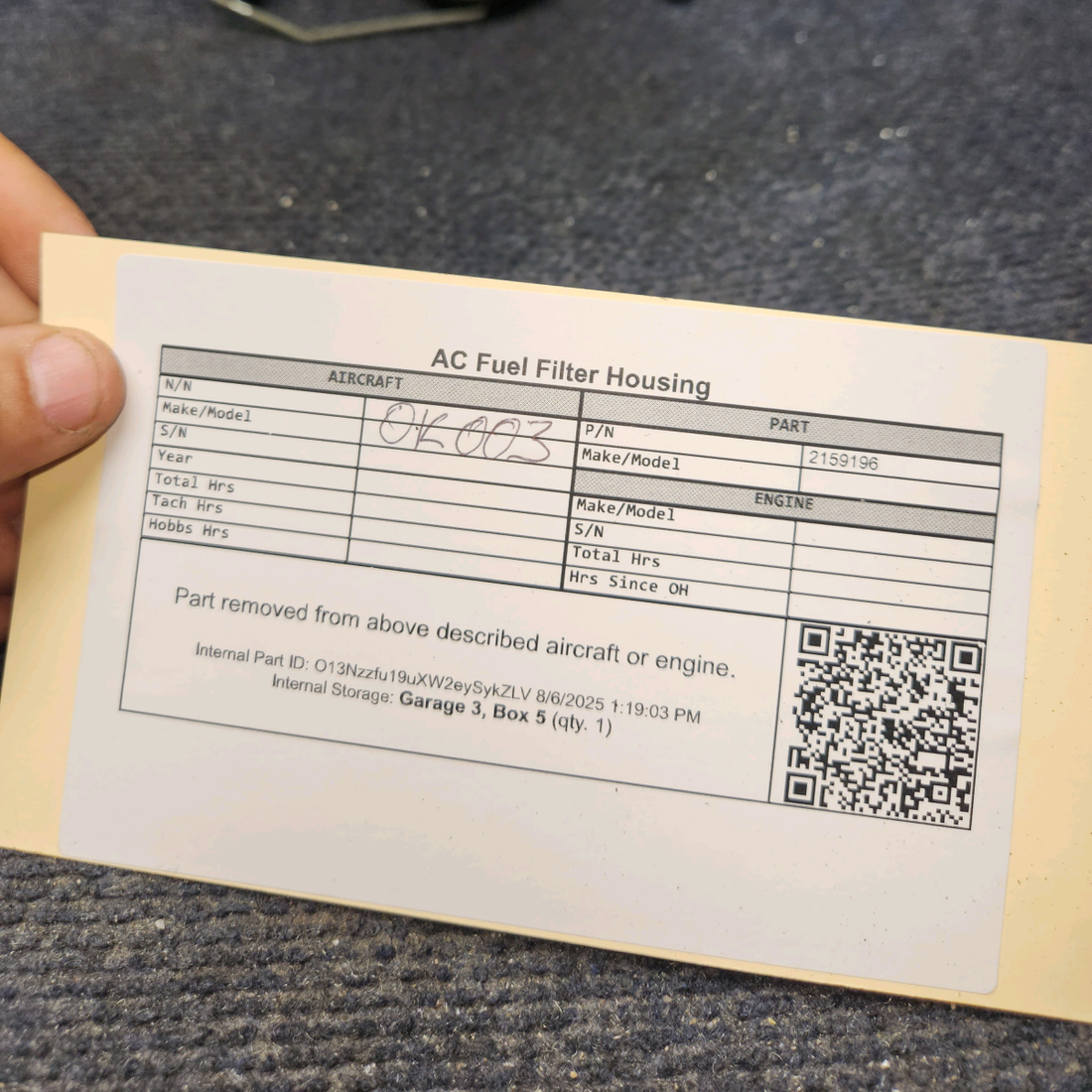 Used aircraft parts for sale, 2159196 AC Fuel Filter Housing