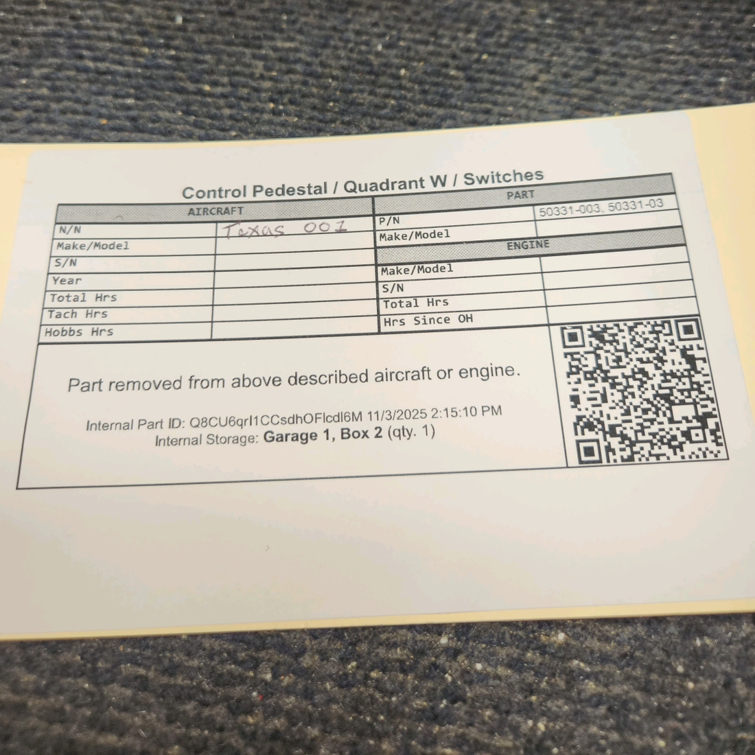 Used aircraft parts for sale, 50331-003 Piper Cheyenne II Control Pedestal / Quadrant Assembly with Switches