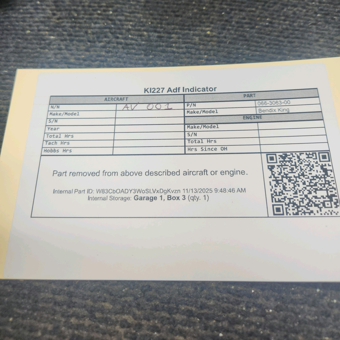 Used aircraft parts for sale, 066-3063-00 Bendix King KI-227 Piper PA34-200T KI227 ADF Indicator