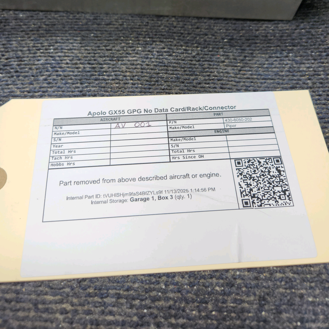 Used aircraft parts for sale, 430-6050-202 Apollo GX55 Piper PA28-140 GPG Rack Connector  No Data Card