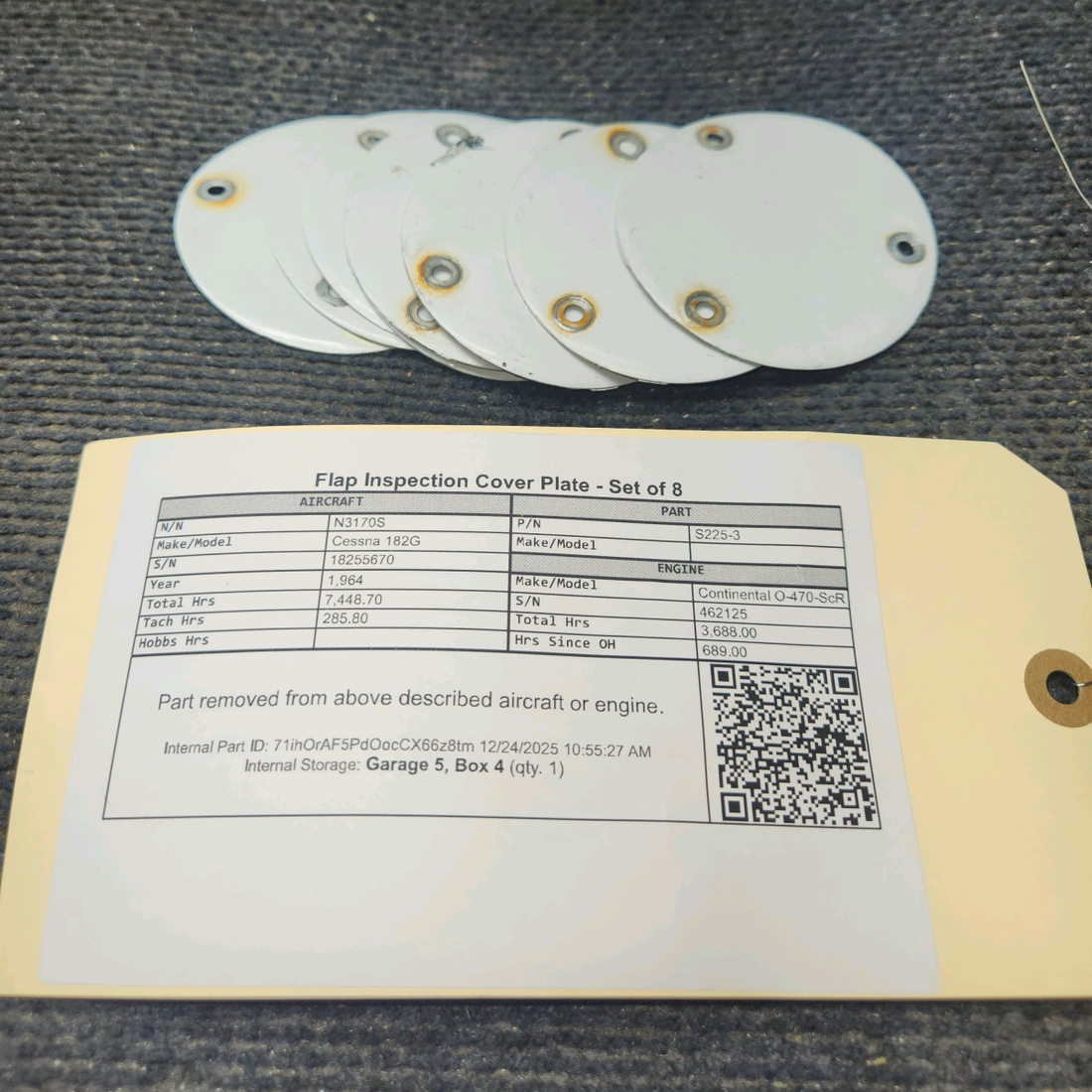 Used aircraft parts for sale, S225-3 Cessna 182G Flap Inspection Cover Plate - Set of 8