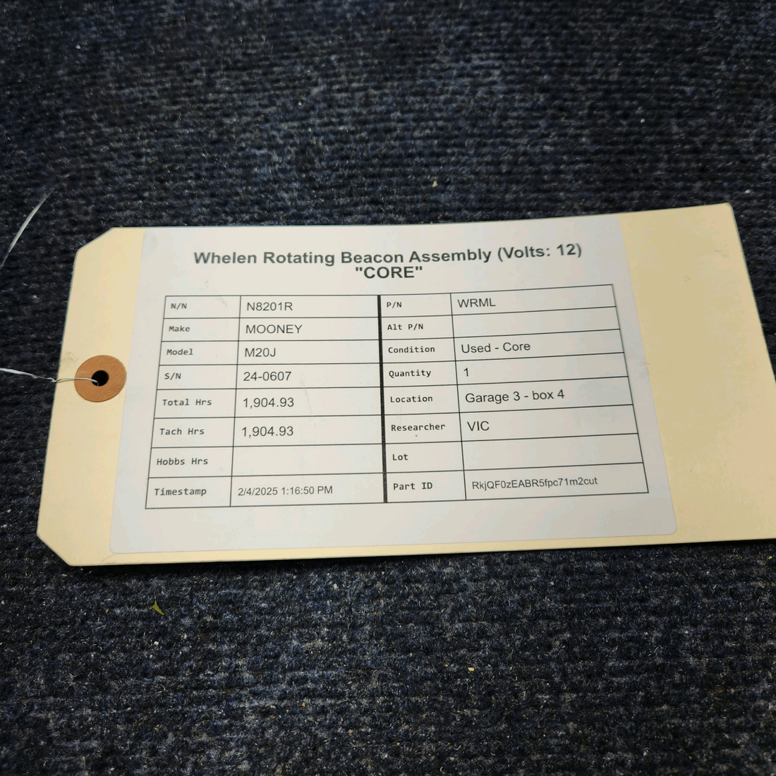 Used aircraft parts for sale, WRML WHELEN MOONEY M20J ROTATING BEACON ASSEMBLY (VOLTS: 12) "CORE"