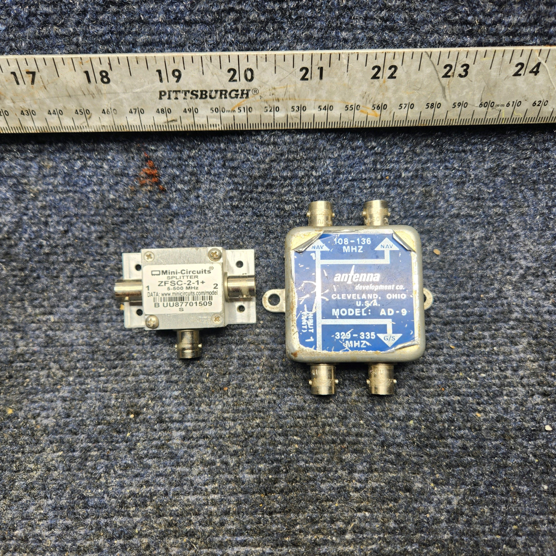 Used aircraft parts for sale, ZFSC-2-1 and AD-9 Beechcraft F33A MINI-CIRCUITS SPLITTER AND ANTENNA  COUPLER SET