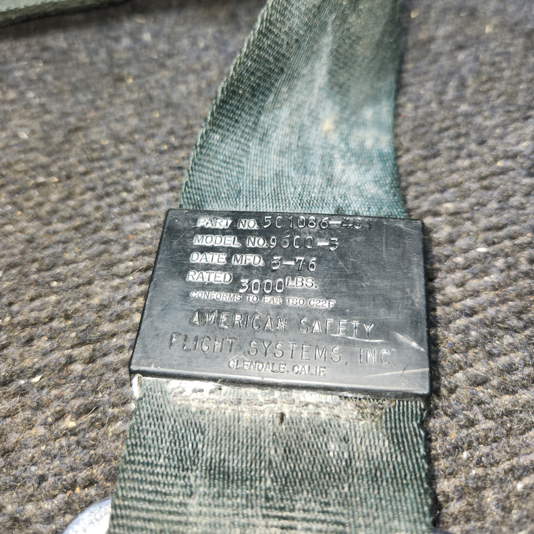 Used aircraft parts for sale, 501086-401 Cessna C175 Seat Belt Assy Rear Seat