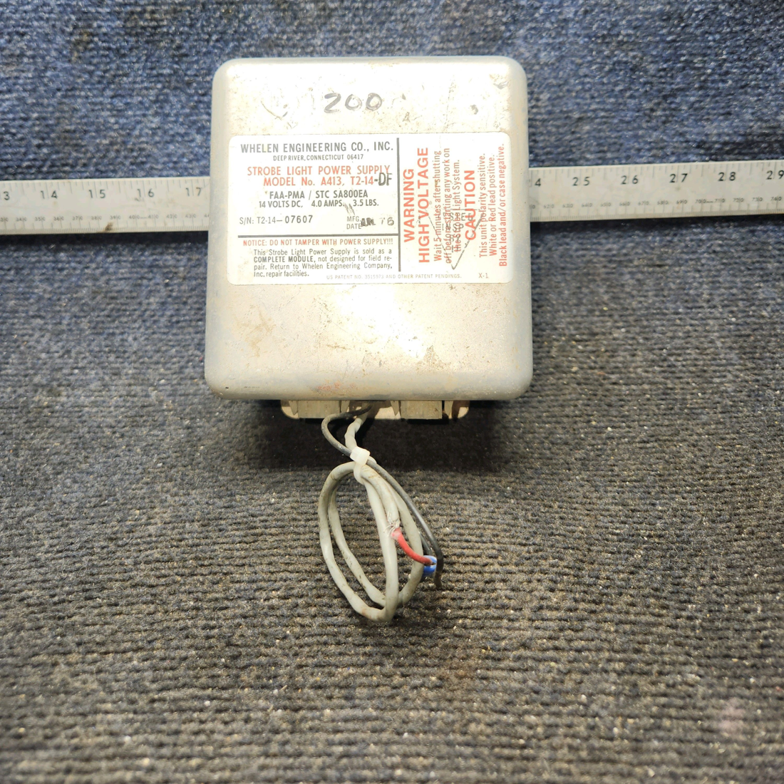 Used aircraft parts for sale, A413T2-14DF Whelen A413, T2-14-DF Strobe Light Power Supply 12V