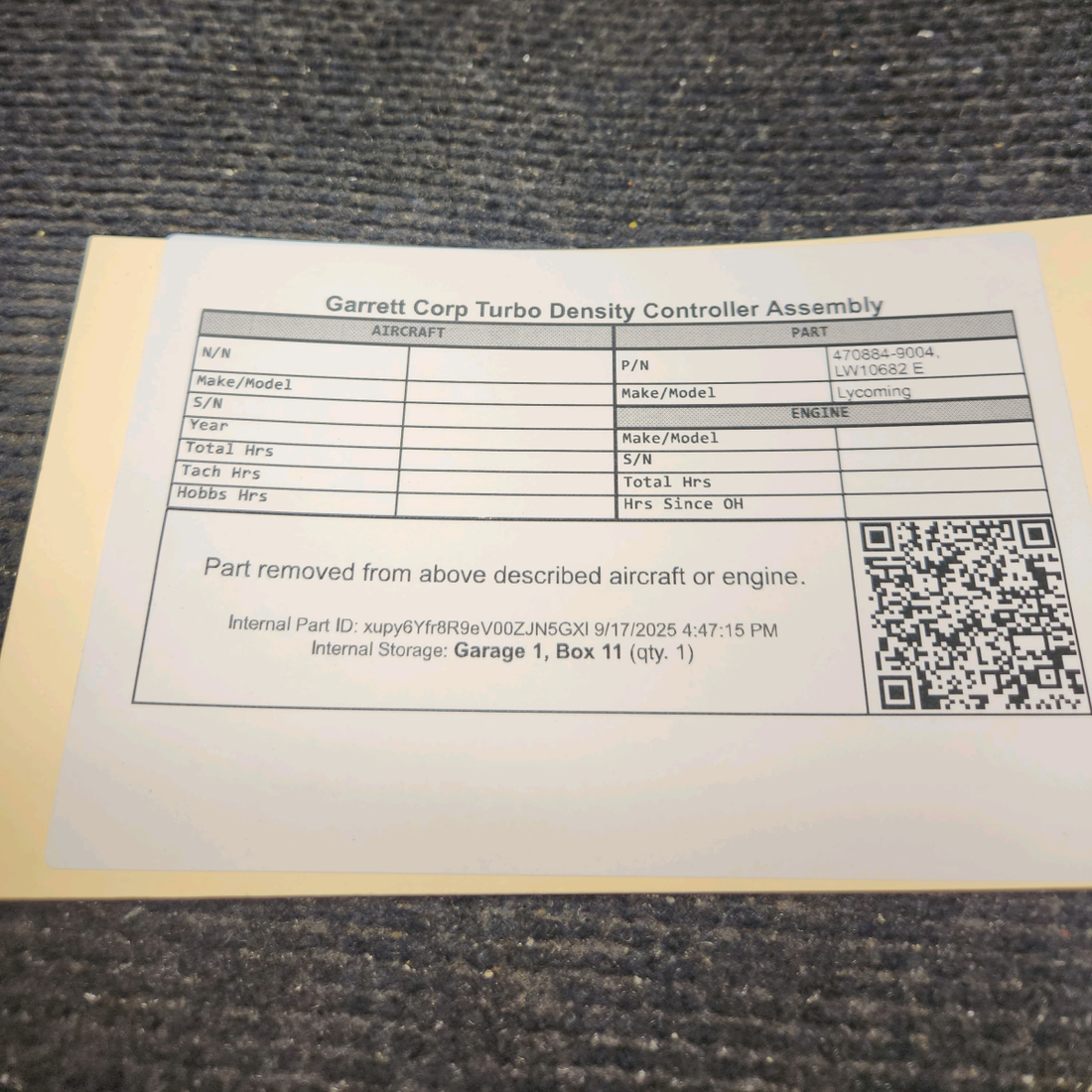 Used aircraft parts for sale, 470884-9004 Lycoming Garrett Turbo Density Controller Assembly