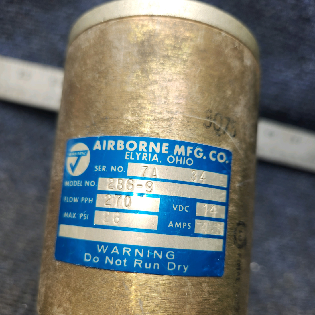 Used aircraft parts for sale, 2B6-9 Airborne Electric Fuel Pump 12V