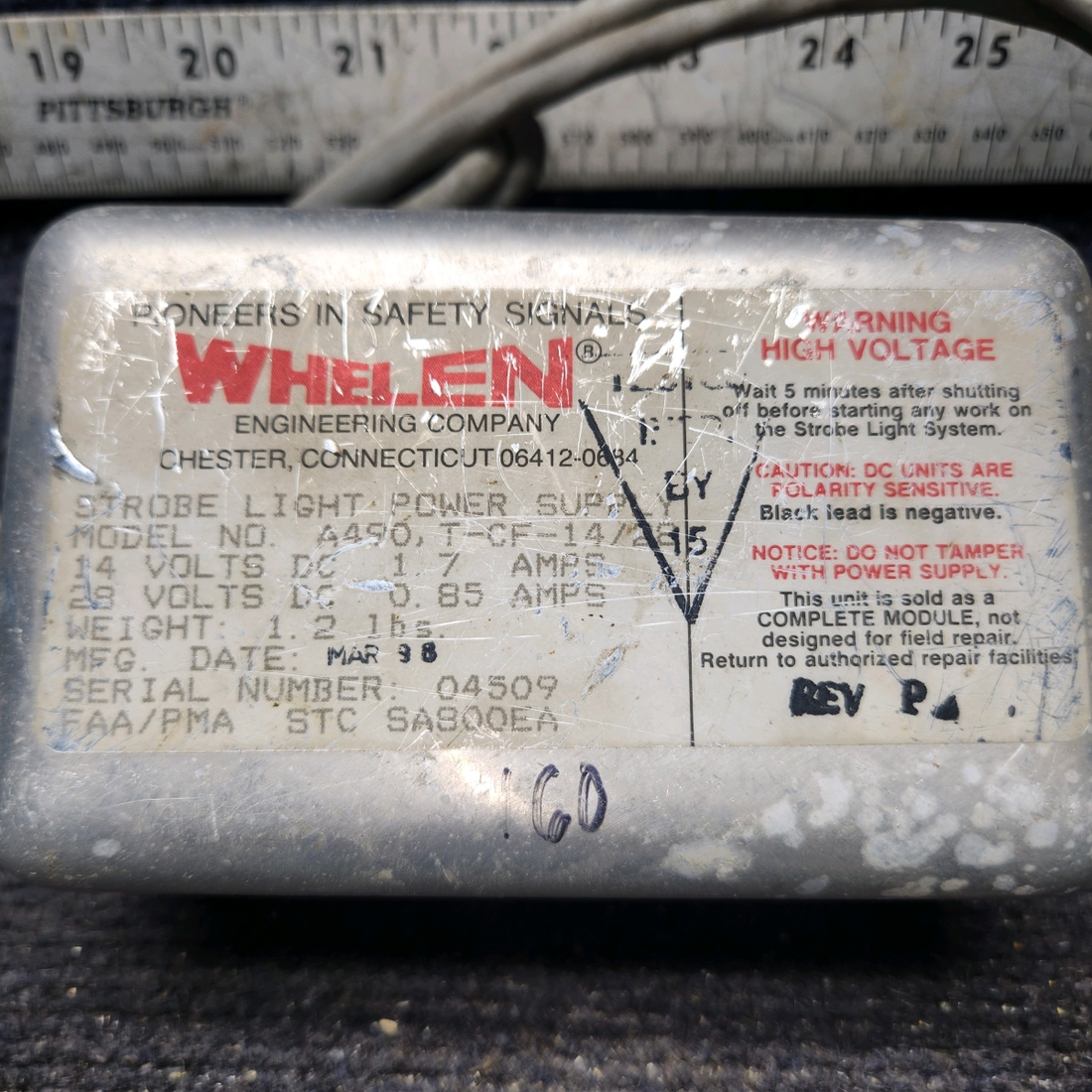 Used aircraft parts for sale, A490T-CF-14/28 Whelen A490 Strobe Light Power Supply (14-28V)